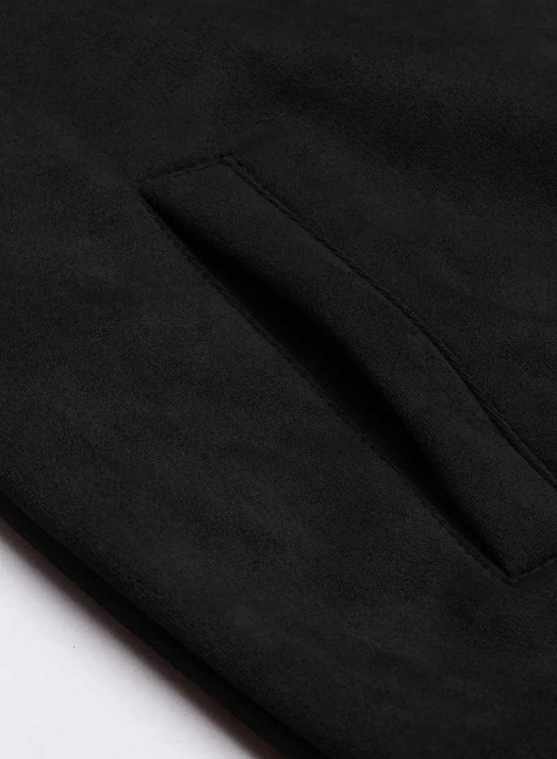Campus Sutra Men's Obsidian Black Fur-Lined Suede Bomber Jacket