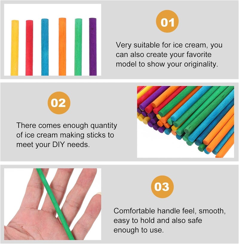500 Pcs Wooden Ice Cream Making Sticks with Rounded Smooth Edges for DIY Ice Pop Crafts Art and Math Teaching Accessories Safe Non-Scratch Handles for Creative and School Projects - Image 2