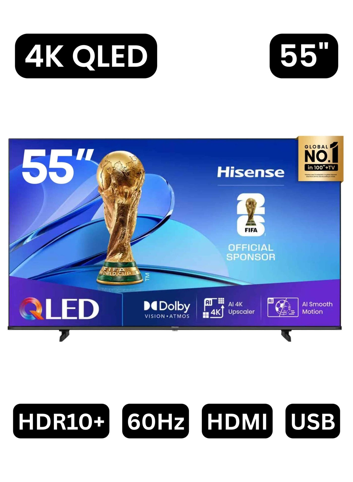 تلفاز Hisense Q61Q QLED 4K 55 بوصة (نموذج 2025 - نسخة الإمارات)، تلفاز ذكي QLED 55 بوصة مع نظام VIDAA، لون QLED، محسن AI 4K، حركة سلسة AI، شريط الألعاب، تحكم صوتي 55Q61Q أسود