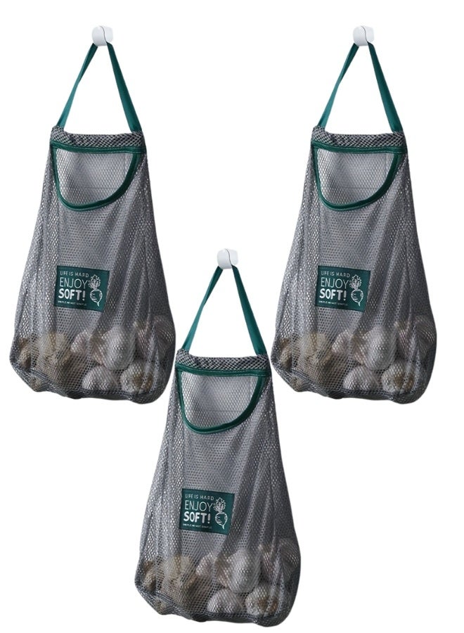 3قطع كيس تخزين شبكي معلّق لحفظ الخضروات والفواكه طازجة تصميم متين وخفيف الوزن قابل للطي مع تهوية للحفاظ على البصل، الثوم، الطماطم، والخضروات طازجة - Image 1