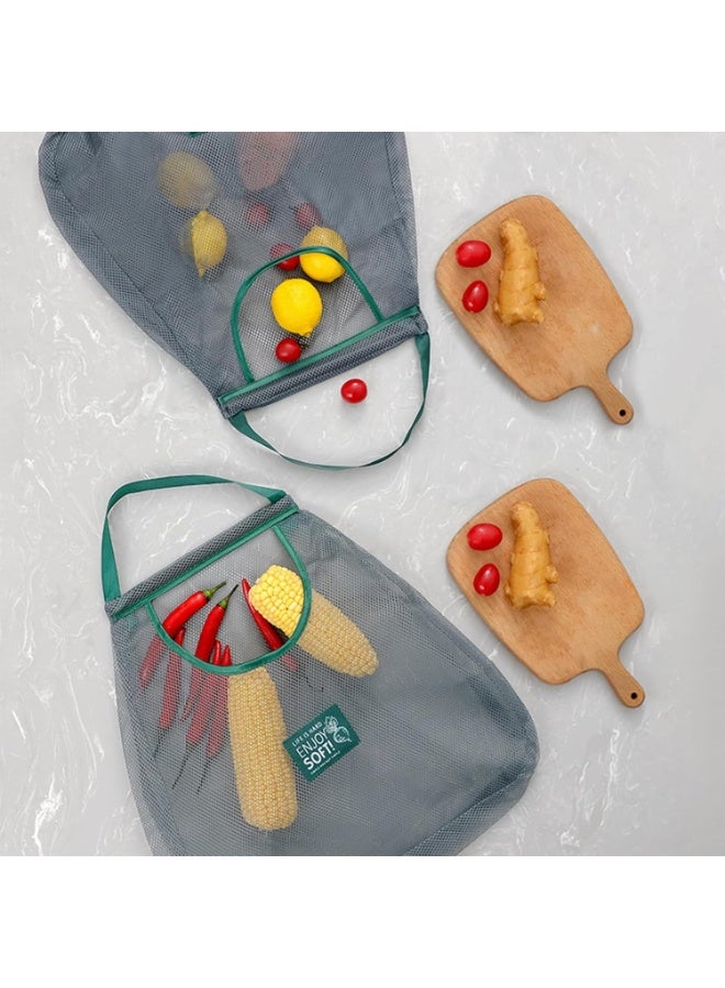 3قطع كيس تخزين شبكي معلّق لحفظ الخضروات والفواكه طازجة تصميم متين وخفيف الوزن قابل للطي مع تهوية للحفاظ على البصل، الثوم، الطماطم، والخضروات طازجة - Image 2