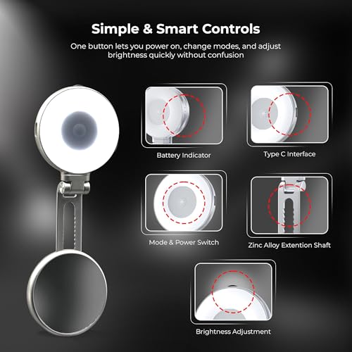 Digitek (DRL 3W) Magnetic Selfie Ring Light with Makeup Mirror, 3 Color Modes 2700K, 5600K, 7500K, 360° Rotation & 180° Pan, Type-C, Use with Smartphones, Laptops & Tabs for Vlogs, Meetings & Makeup - Image 3
