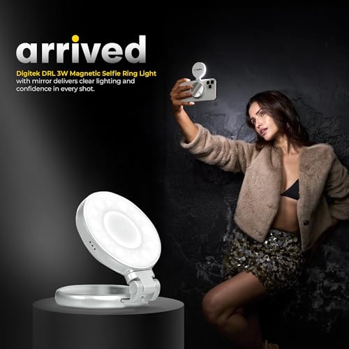 Digitek (DRL 3W) Magnetic Selfie Ring Light with Makeup Mirror, 3 Color Modes 2700K, 5600K, 7500K, 360° Rotation & 180° Pan, Type-C, Use with Smartphones, Laptops & Tabs for Vlogs, Meetings & Makeup - Image 2