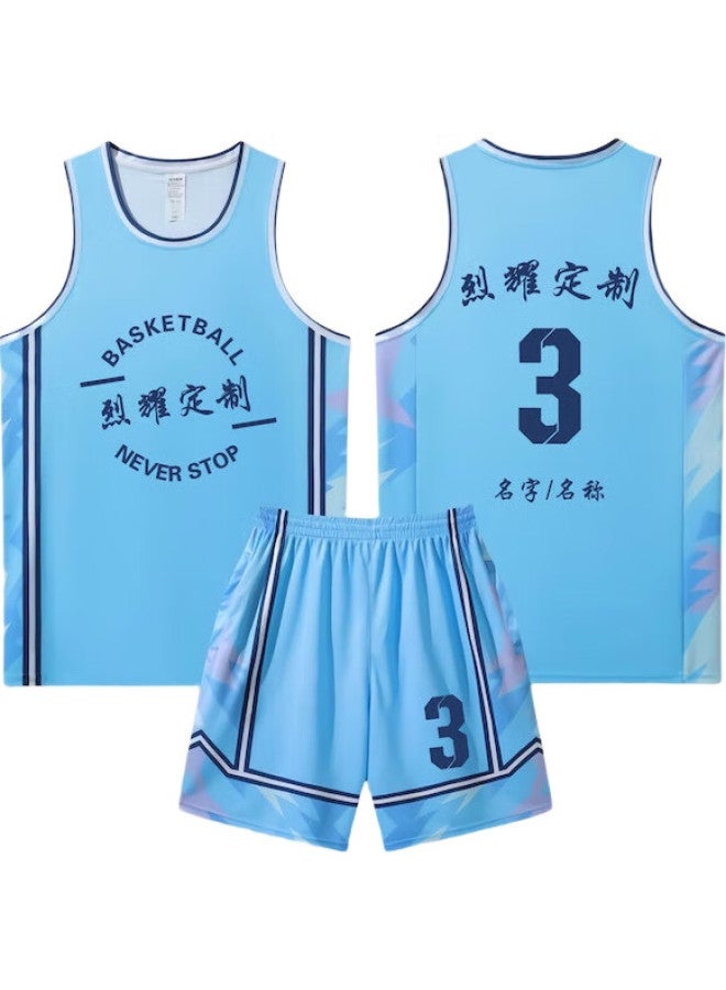 LIEYAO (Lieyao) Basketball Uniform Set Competition Training Team Uniform Sports Breathable Custom Number Printing Ly1928 Light Blue 2Xl - Image 3