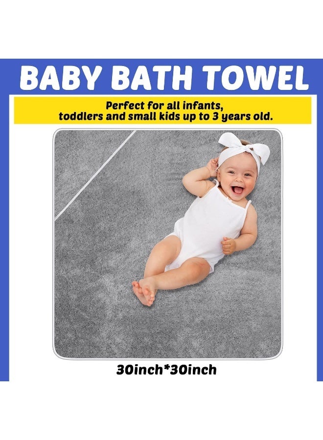 Reginary 4 Pack Baby Hooded Towels Coral Fleece Baby Bath Towels 30 x 30 Inch Soft and Absorbent Hooded Bath Blanket for Newborn Babies Toddler Infant Boys Girls Shower Gift Supplies (Gray) - Image 2