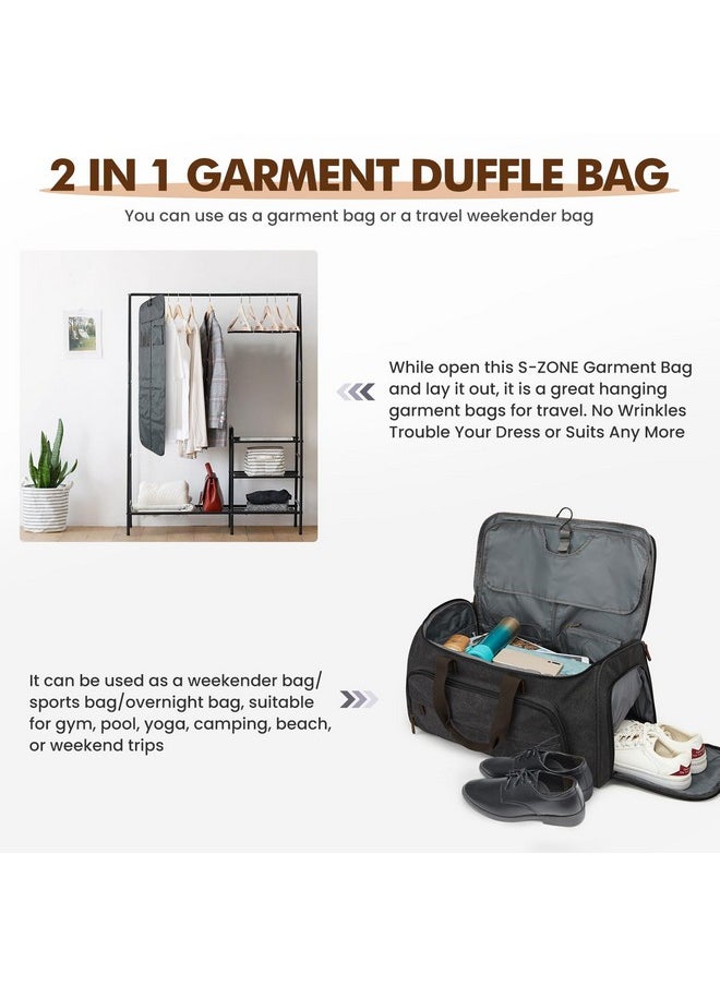 S-ZONE S-ZONE Carry On Garment Bag for Travel Convertible Garment Duffle Bag Suit Bags for Men Women Travel 2 in 1 Hanging Suitcase Business Travel Bag with Toiletry Bag, Black, 50l  - Image 5