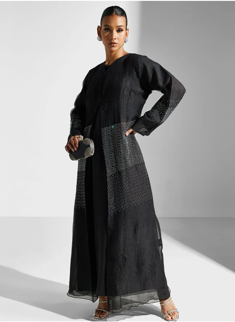 hayas closet Embellished Flared Sleeve Abaya