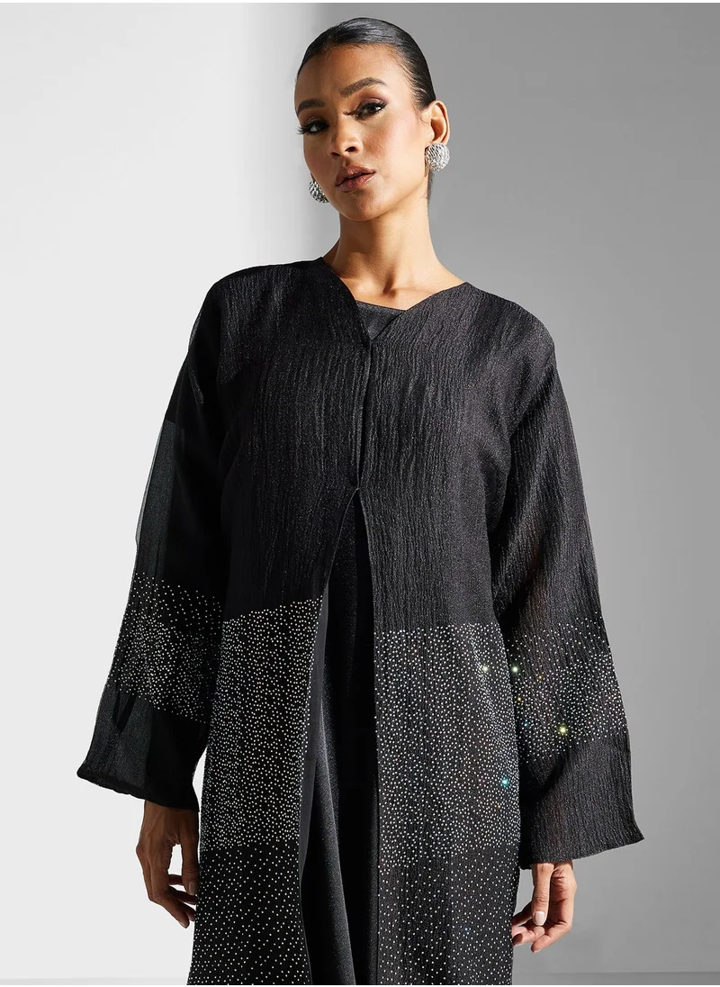 hayas closet Embellished Flared Sleeve Abaya