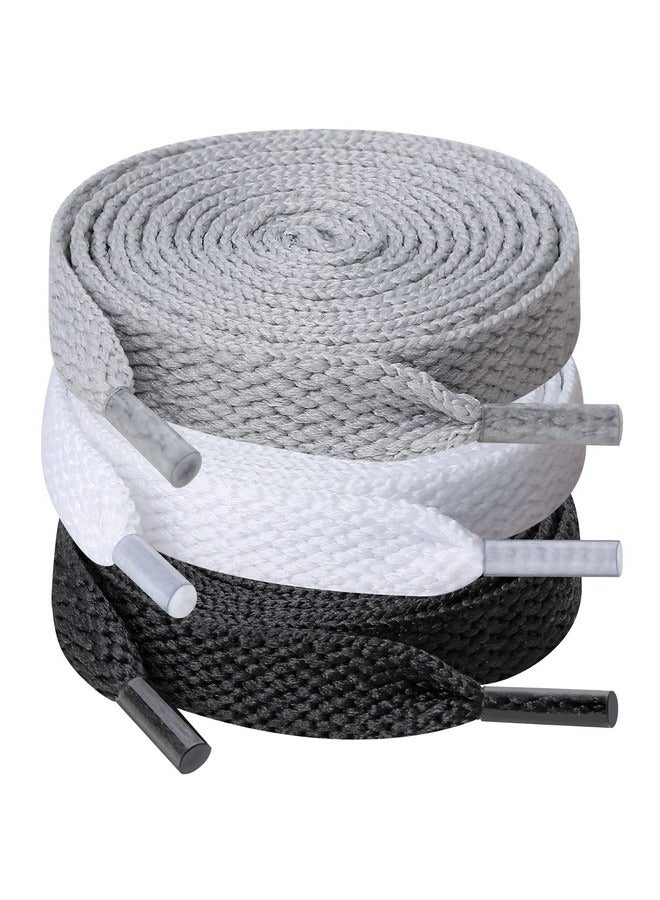 Beauenty 3 Pair Flat Shoe laces Set, Universal Wide Shoelaces for Athletic Running Sneakers Shoes Boot Strings - Image 1