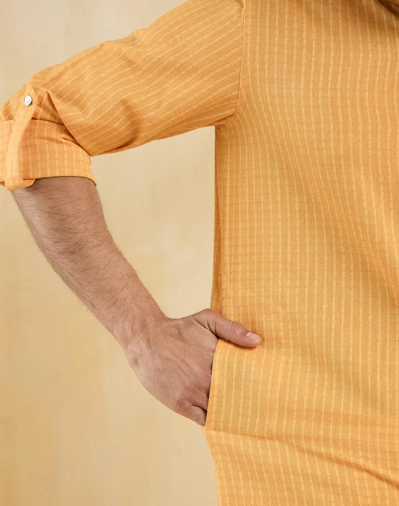 فاب انديا كورت طويل قطن أصفر ضيق دوبي