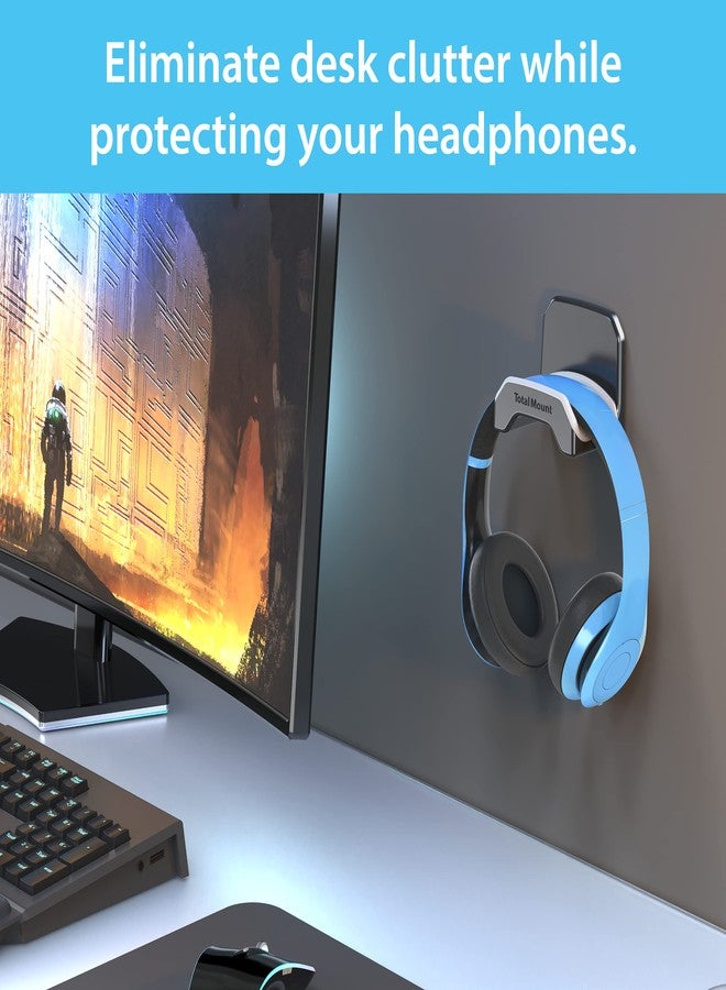 TotalMount Gaming Headset Hanger - Includes Removable Adhesive Strips for Easy, Damage-Free Wall, Desk, or PC Mounting (Black Headphone Hook with Premium Silicone Cradle - One Pack) - Image 2