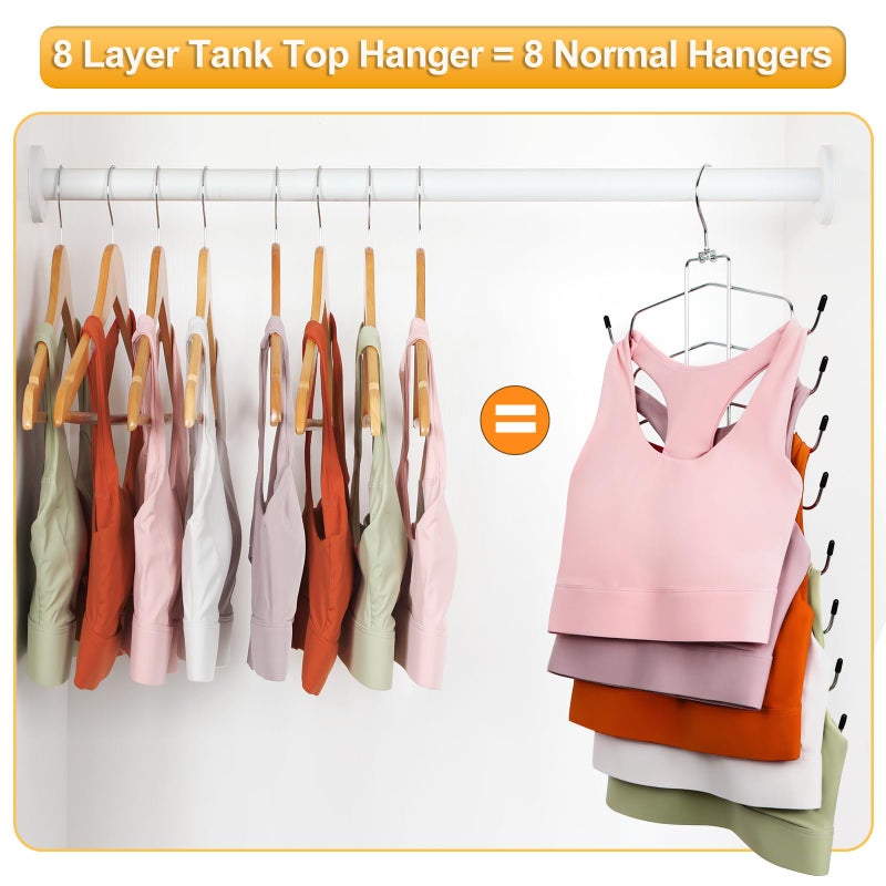 TOPIA HANGER 2 Pack Tank Top Hanger, 8 Layers Bra Hanger Space Saving, Sport Yoga Bras Holder, Closet Organizers and Storage for Camisoles Tank Tops Sports Yoga Bras Swimsuits, Silver CT79B - Image 4