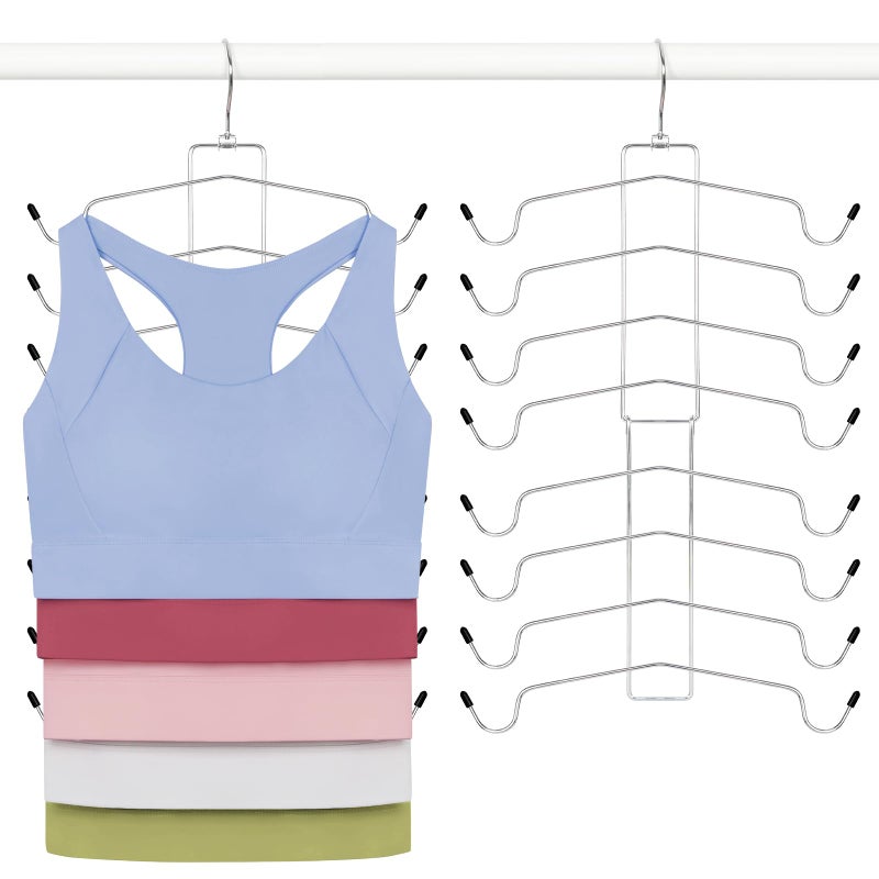 TOPIA HANGER 2 Pack Tank Top Hanger, 8 Layers Bra Hanger Space Saving, Sport Yoga Bras Holder, Closet Organizers and Storage for Camisoles Tank Tops Sports Yoga Bras Swimsuits, Silver CT79B - Image 1