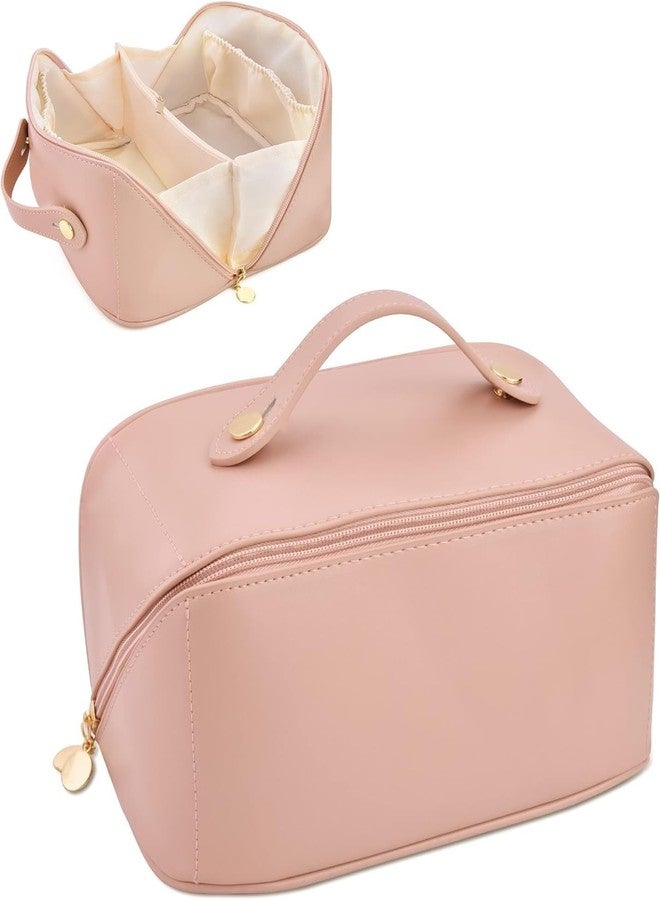 SGAF Cosmetic Travel Organizer Portable Leather Makeup Bag for Women with Handle & Divider Wide Opening Travel Pouch for Cosmetics, Toiletries & Makeup Storage - Image 2