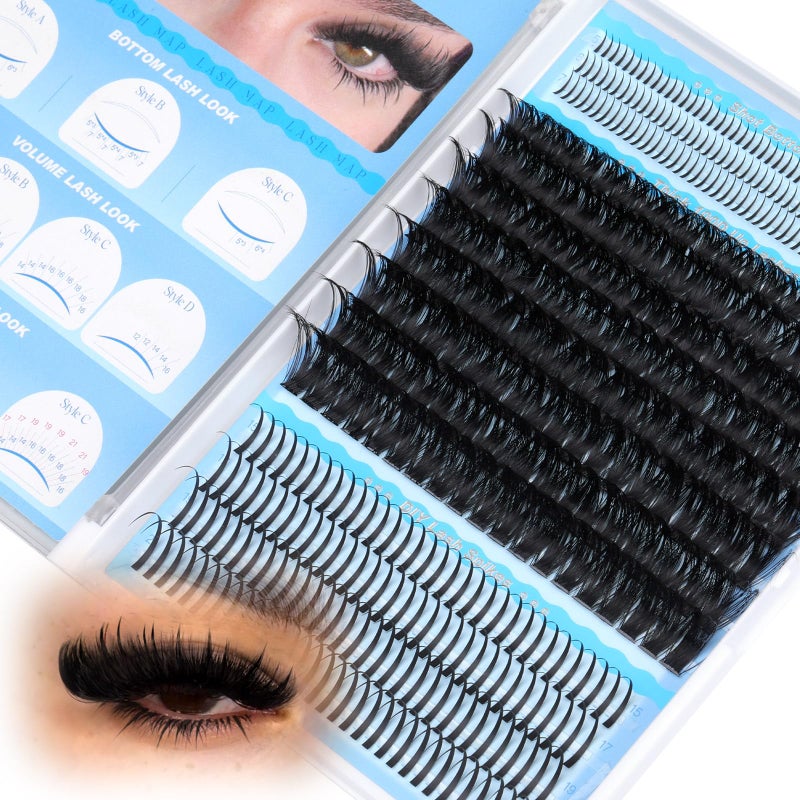 calphdiar Lash Clusters DIY Lash Spikes Eyelash Clusters 436pcs 100D Fluffier Lashes Clusters Spiky Individual Lashes with Bottom Lashes 5-21mm False Eyelashes D-Curly Manga Cluster Eyelash Extensions - Image 1
