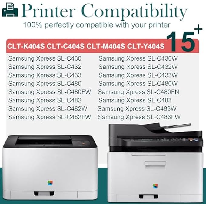 CLT-P404C TONER CARTRIDGE COMPATIBLE WITH SAMSUNG CLT-K404S C404S Y404S M404S TONER FOR XPRESS SL C480W C480FW C430W C480FN C480 C430 C48X C43X SERIES (PACK OF 4, BLACK CYAN YELLOW MAGENTA) - Image 3