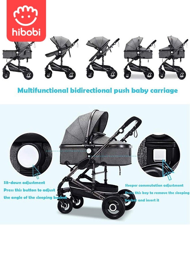 hibobi عربة أطفال 2 في 1 عالية المنظر - قابلة للطي بدفع ثنائي الاتجاه - رمادي - Image 5