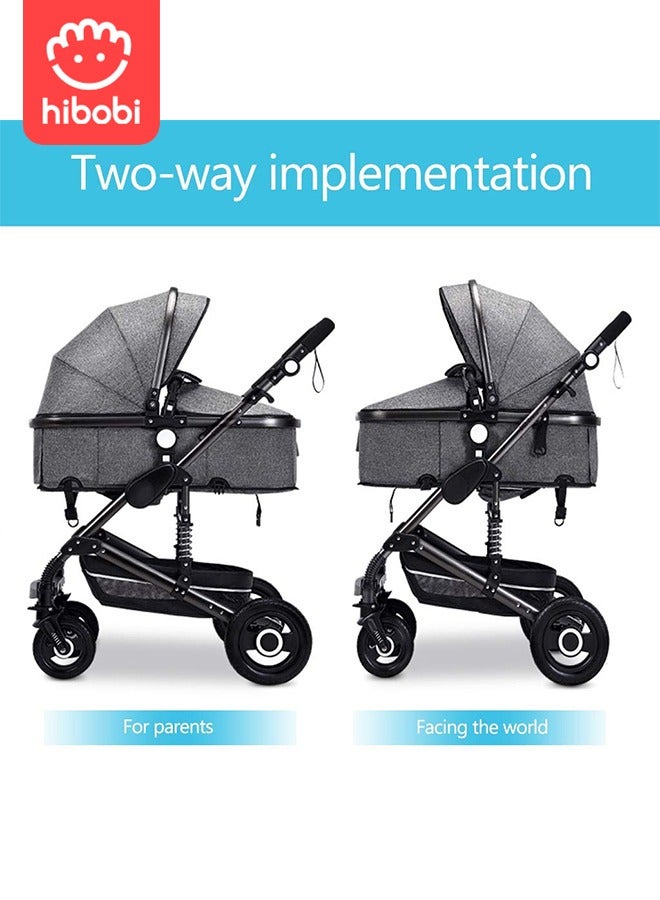 hibobi عربة أطفال 2 في 1 عالية المنظر - قابلة للطي بدفع ثنائي الاتجاه - رمادي - Image 3