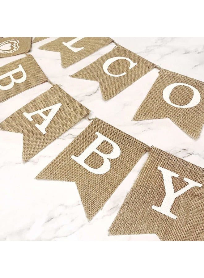 Dadam Welcome Baby Burlap Banner Flags Vintage Baby Shower Banner Rustic Baby Shower Decorations Banners and Signs - Image 2