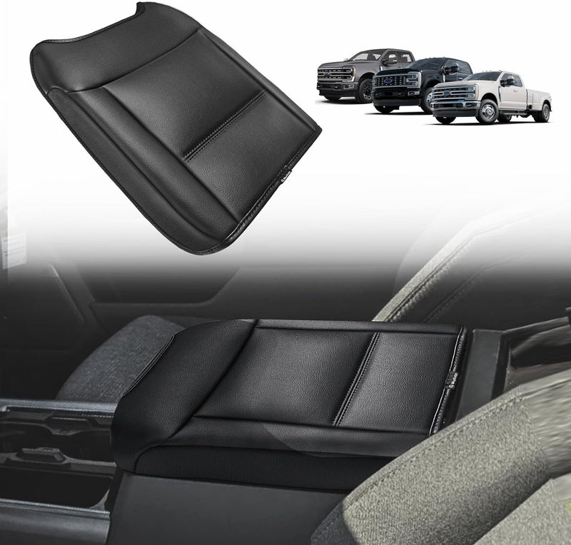 Muslogy غطاء مسند الذراع لوحة التحكم المركزية من ، مناسب لسيارات Ford F250 وF350 وF450 للأعوام 2023-2025 و2026 (طراز Super Duty)؛ وسادة مسند الذراع مريحة، مع حامي من الجلد النباتي، سمك عادي (فقط لمقاعد النوع “Bucket Seat”). - Image 1