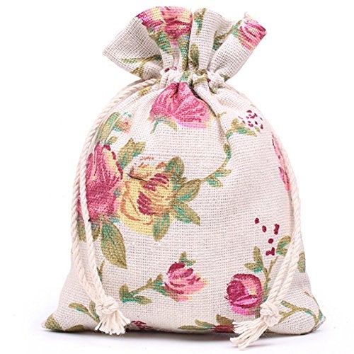KUPOO 50PCS Rose Drawstring Bags Burlap Flower Pouch Bags Gift Bags Jewelry Pouches for DIY Craft Wedding Party, 5.5X3.9 Inches (5.5X3.9) - Image 1