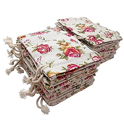 KUPOO 50PCS Rose Drawstring Bags Burlap Flower Pouch Bags Gift Bags Jewelry Pouches for DIY Craft Wedding Party, 5.5X3.9 Inches (5.5X3.9) - Image 3