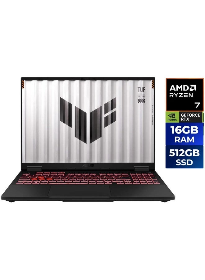 أسوس TUF Gaming Laptop A16, AMD Ryzen 7 260, 16GB RAM, 512GB SSD, Nvidia RTX 5060 8GB, 16" WUXGA 165 Hz  Display, Windows 11 Home, English Gray - Image 1