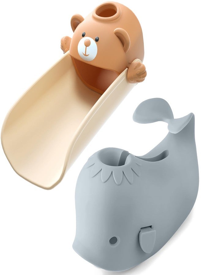 SKYROKU مجموعة موسع صنبور الأطفال من SKYROKU وغطاء فوهة حوض الاستحمام - غسل اليدين المستقل ووقت الاستحمام الآمن للأطفال، الرضع، والأطفال بتصميم دب و حوت لطيف، احصل على مجموعة ووفّر! - Image 1