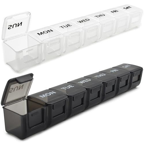 MODENGKONGJIAN 2 Pack Weekly Pill Organizer, Large 7 Day Pill Case, Daily Vitamin Case Medicine Box, AM/PM Pill Containers for Medicine Supplements Fish Oil（White & Black） - Image 1