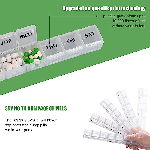 MODENGKONGJIAN 2 Pack Weekly Pill Organizer, Large 7 Day Pill Case, Daily Vitamin Case Medicine Box, AM/PM Pill Containers for Medicine Supplements Fish Oil（White & Black） - Image 5