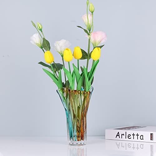 DOVDOV Hand Blown Wide Mouth Petal Glass vase, Colorful Modern Glass Art Home Decoration vase for Family Living Room, Wedding Venue, Dining Table Centerpiece, entryway Tabletop - Image 3