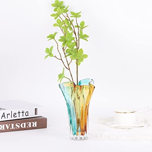 DOVDOV Hand Blown Wide Mouth Petal Glass vase, Colorful Modern Glass Art Home Decoration vase for Family Living Room, Wedding Venue, Dining Table Centerpiece, entryway Tabletop - Image 5