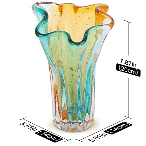 DOVDOV Hand Blown Wide Mouth Petal Glass vase, Colorful Modern Glass Art Home Decoration vase for Family Living Room, Wedding Venue, Dining Table Centerpiece, entryway Tabletop - Image 2
