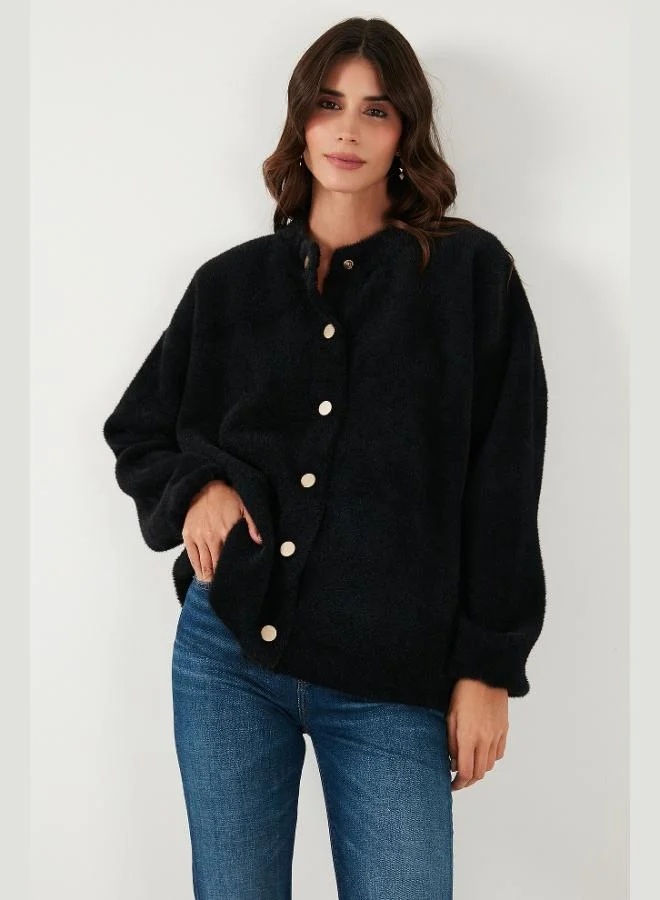 Lela Lela Wool Blend Relaxed Fit Snap Button Cardigan Women's CARDIGAN 4617021