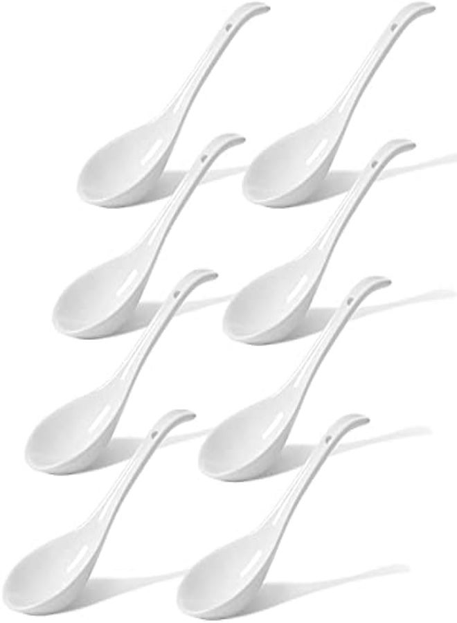 AKDC Le Tauci Ceramic Soup Spoon Set Of 8, 7 Inch Asian Chinese Janpanese Spoons For Pho Appetizer Wontons Ramens Stews Cereals Oatmeal Dessert Porridge, White - Image 2