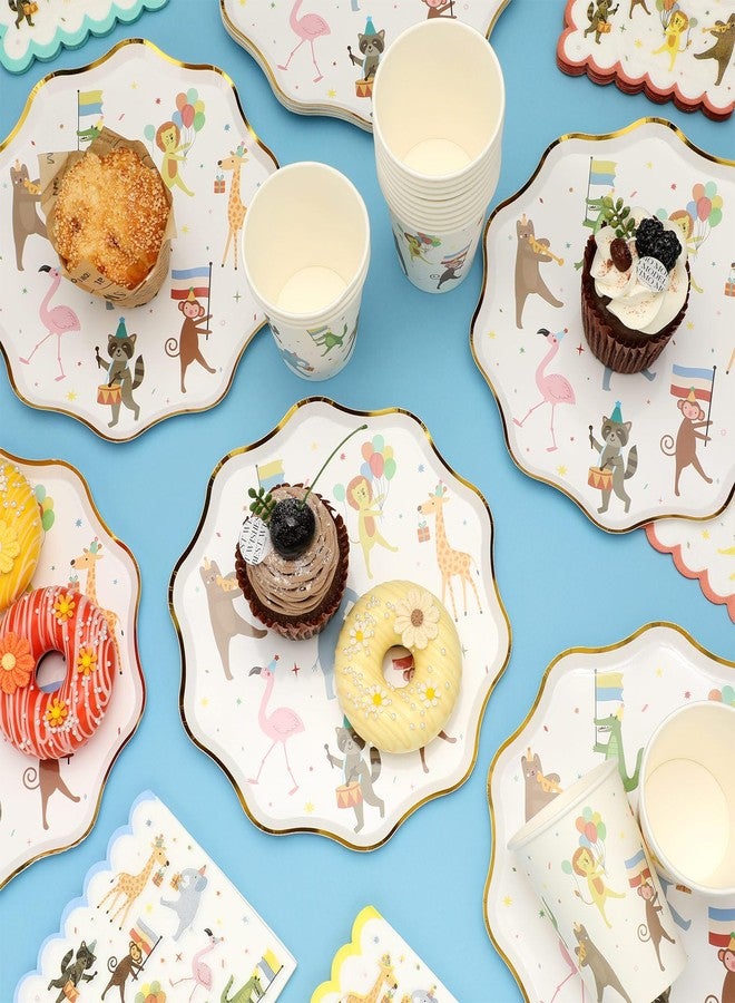 Potchen 150 Pcs Animal Parade Party Supplies Cute Disposable Animal Parade Tableware Set for Birthday Party Decorations Paper Plates and Napkins Cups, Serve 50 Guests - Image 4