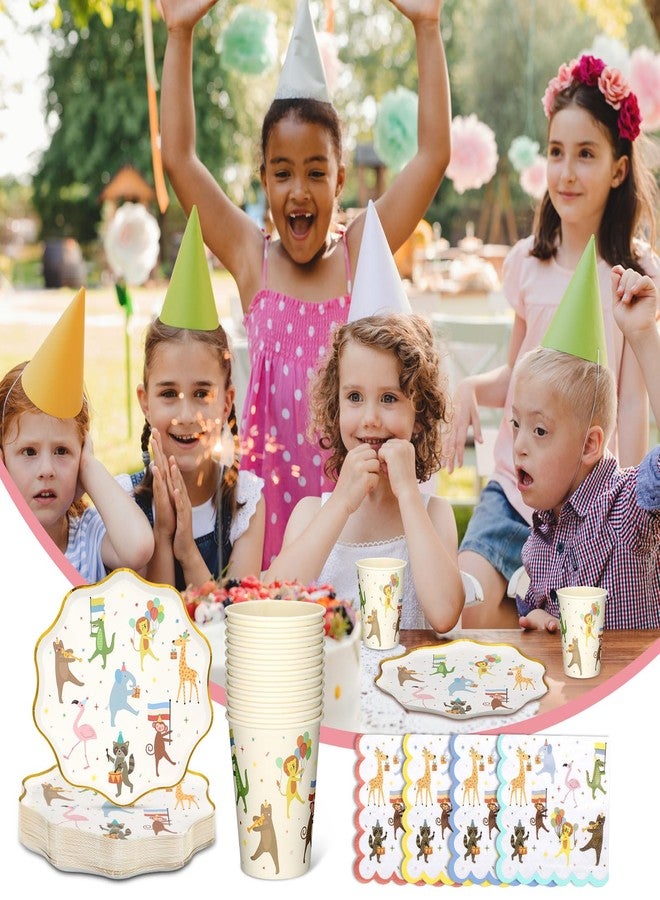 Potchen 150 Pcs Animal Parade Party Supplies Cute Disposable Animal Parade Tableware Set for Birthday Party Decorations Paper Plates and Napkins Cups, Serve 50 Guests - Image 5