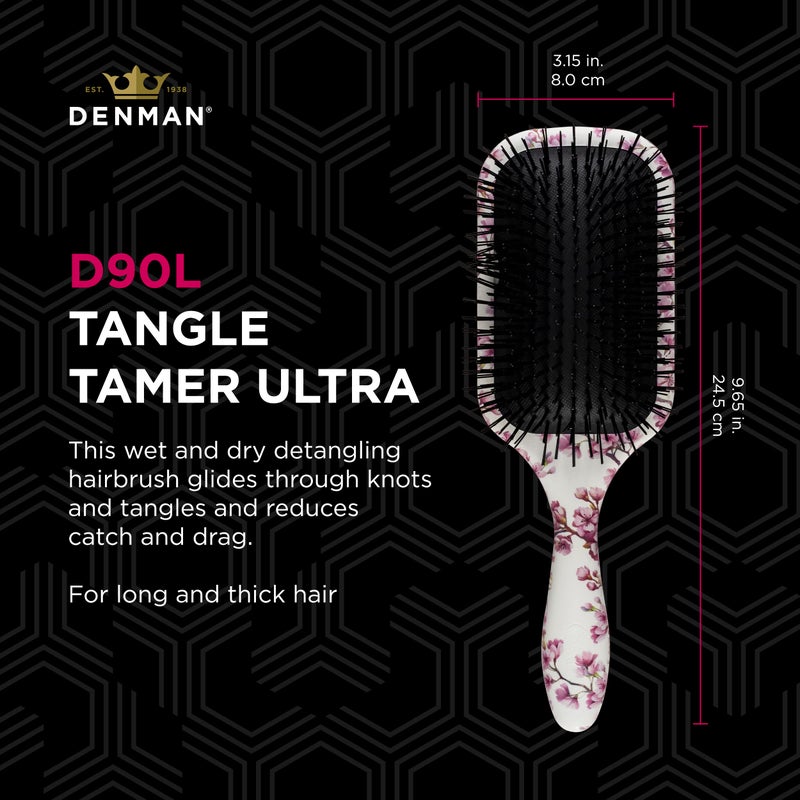 Denman Ultra Detangler Paddle Hairbrush, Best for Long Hair, Wigs and Extensions for Tug Free Detangling - (Cherry Blossom) D90L - Image 2