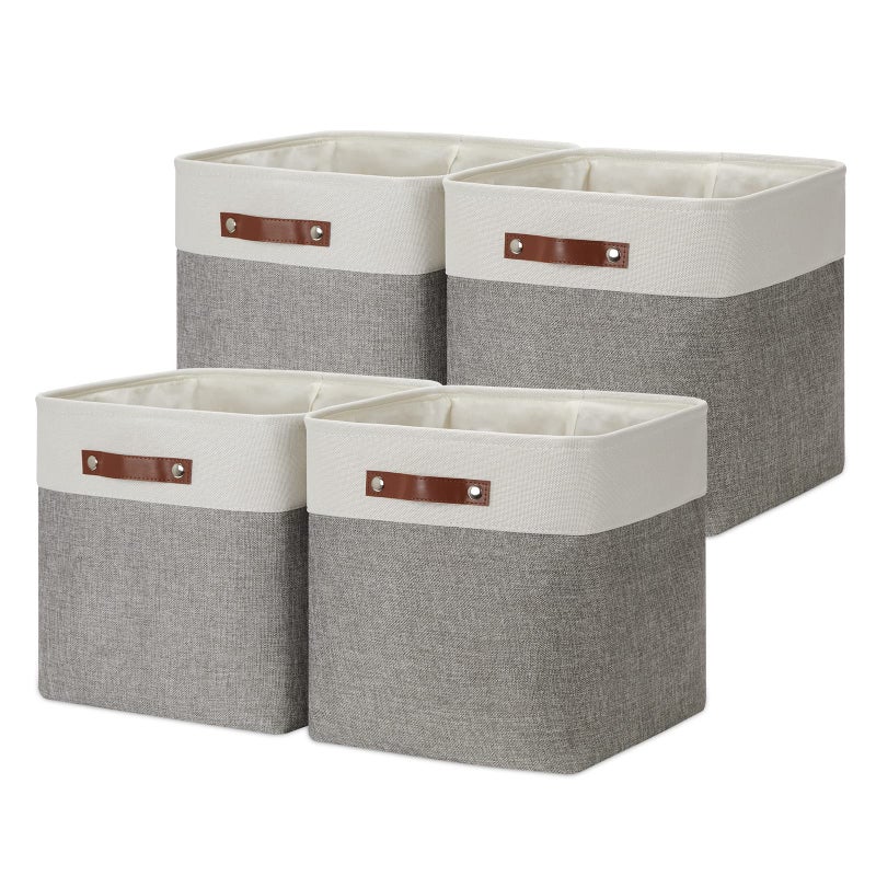 DULLEMELO 13 inch Fabric Storage Cubes 4 Pack Foldable BasketsBins for Home Office Organizer Closet Shelves Toy Nursery