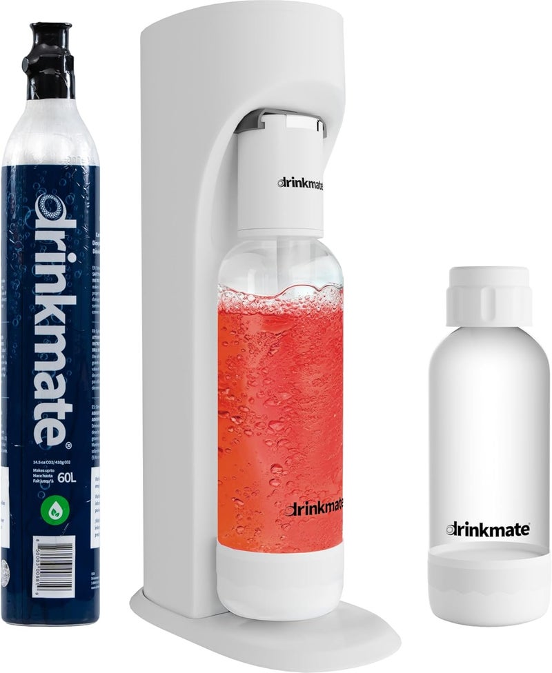 DrinkMate Sparkling Water and Soda Maker, Carbonates ANY Drink, Includes One 1L and One 0.5L Re-usable BPA-free Carbonating Bottles, 60L CO2 Cylinder and Patented Fizz Infuser, Ivory White - Image 1