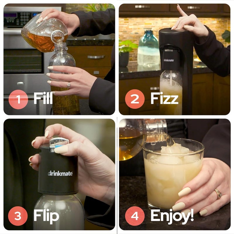 DrinkMate Sparkling Water and Soda Maker, Carbonates ANY Drink, Includes One 1L and One 0.5L Re-usable BPA-free Carbonating Bottles, 60L CO2 Cylinder and Patented Fizz Infuser, Ivory White - Image 4