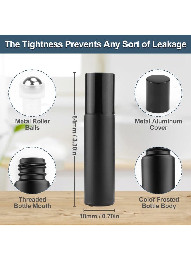 DMuuuDM 10Pcs 10ml Frosted Roller Bottle for Essential Oils,Empty Glass Roll-On Vials with Stainless Steel Roller Ball,Metal Lid Perfume Sample Oil Container-Opener&Dropper Included,Black - Image 2