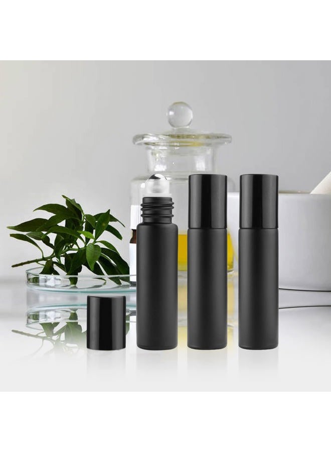 DMuuuDM 10Pcs 10ml Frosted Roller Bottle for Essential Oils,Empty Glass Roll-On Vials with Stainless Steel Roller Ball,Metal Lid Perfume Sample Oil Container-Opener&Dropper Included,Black - Image 4