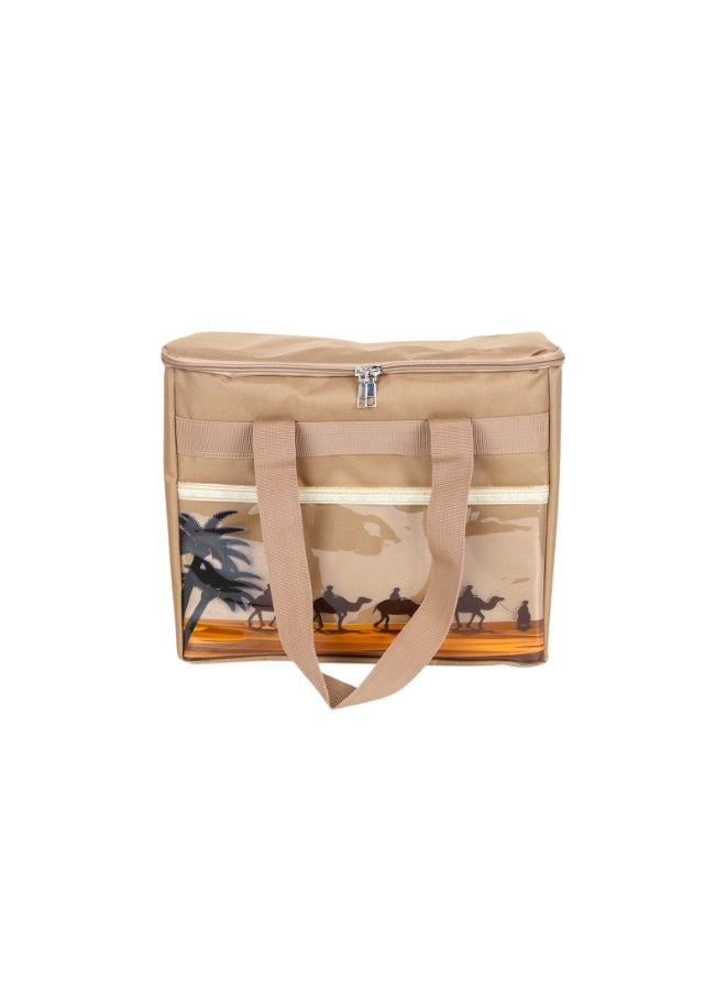 BASURRAH Tea and Coffee Flask Travel Bag – Beige Fabric Insulated Bag for Storing Flasks and Dallah Pots – Elegant Thermal Carrying Bag for Outdoor Trips and Travel - Image 1