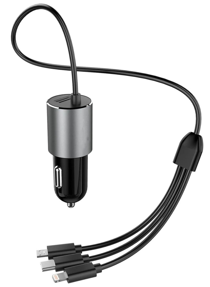 Captaintech 4 in 1 Multi-Port car Charger, with 1 USB A+3 in 1 Charging Cable iPhone, Type C, Micro.Multi-Purpose Vehicle Charger to Charge Different Types of Mobile Phones, no Need to Buy a Charging Cable - Image 1