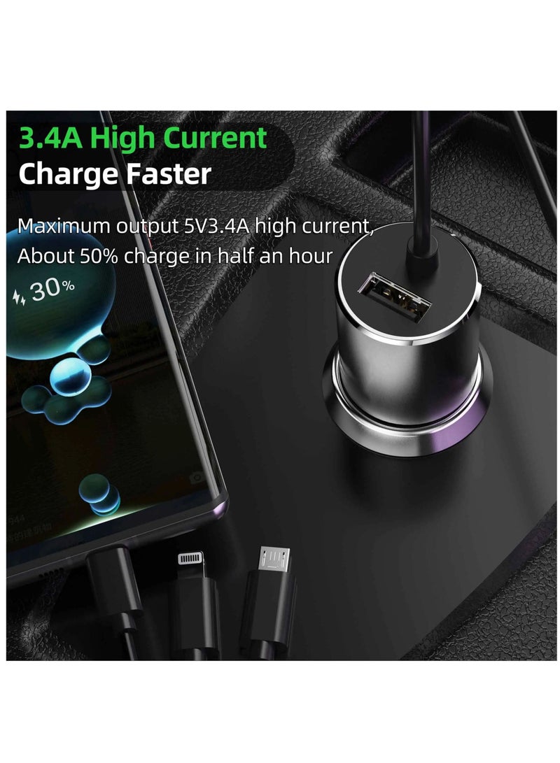 Captaintech 4 in 1 Multi-Port car Charger, with 1 USB A+3 in 1 Charging Cable iPhone, Type C, Micro.Multi-Purpose Vehicle Charger to Charge Different Types of Mobile Phones, no Need to Buy a Charging Cable - Image 4