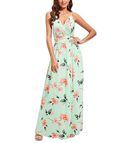 Newshows Women's Clothing Spring 2025 Maternity Clothes Photoshoot Sleeveless Hawaiian Split Long Maxi Summer Wedding Guest Dress (Green Floral Orange, Large) - Image 4
