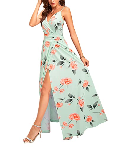 Newshows Women's Clothing Spring 2025 Maternity Clothes Photoshoot Sleeveless Hawaiian Split Long Maxi Summer Wedding Guest Dress (Green Floral Orange, Large) - Image 3