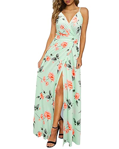 Newshows Women's Clothing Spring 2025 Maternity Clothes Photoshoot Sleeveless Hawaiian Split Long Maxi Summer Wedding Guest Dress (Green Floral Orange, Large) - Image 1