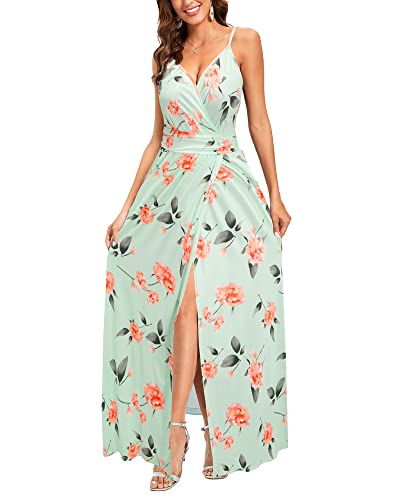 Newshows Women's Clothing Spring 2025 Maternity Clothes Photoshoot Sleeveless Hawaiian Split Long Maxi Summer Wedding Guest Dress (Green Floral Orange, Large) - Image 2